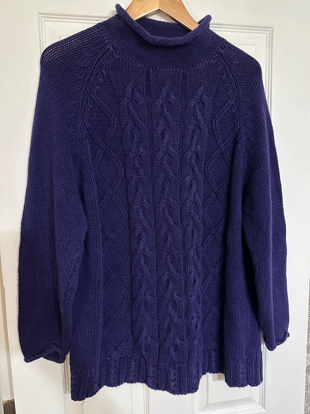 VTG The Limited Chunky Cable Knit Roll Neck Sweater L Purple Fisherman Cabincore